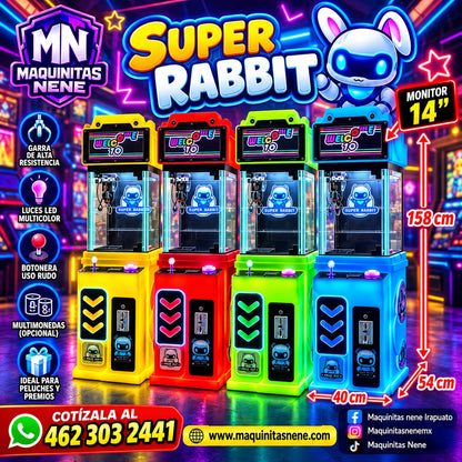 Máquina de garra Super Rabbit — Peluchera con monitor de 14"