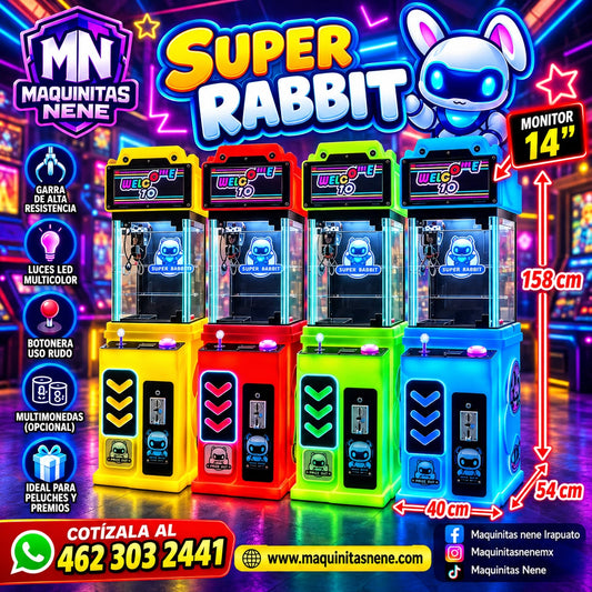 Máquina de garra Super Rabbit — Peluchera con monitor de 14"